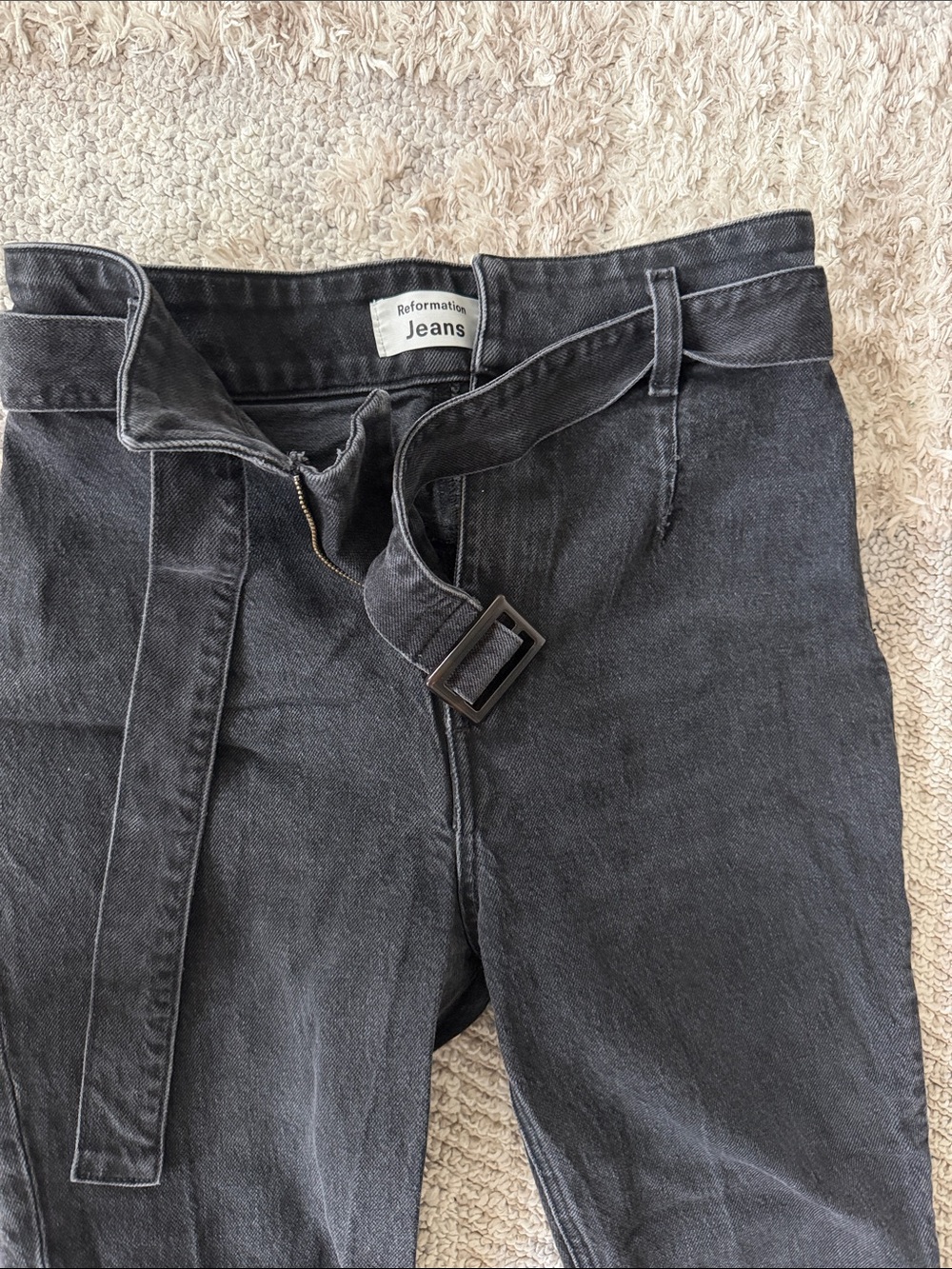 Reformation KAYO Slim Straight Black Jeans with Fabric Waist Belt - Picture 4 of 8